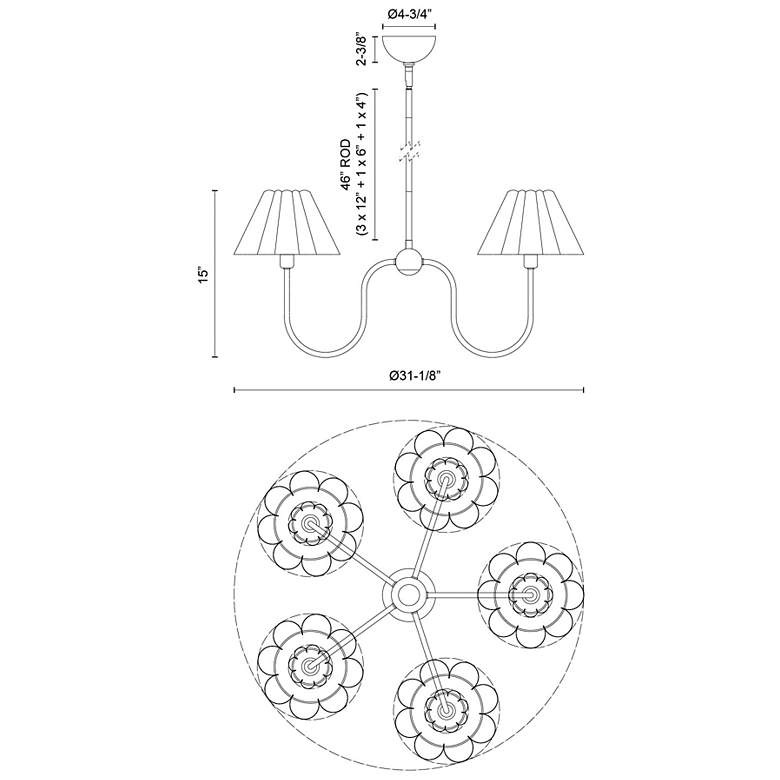 Image 6 Alora Mood Rosemary E12 31-in Matte Black/Folded White Socket Chandelier more views
