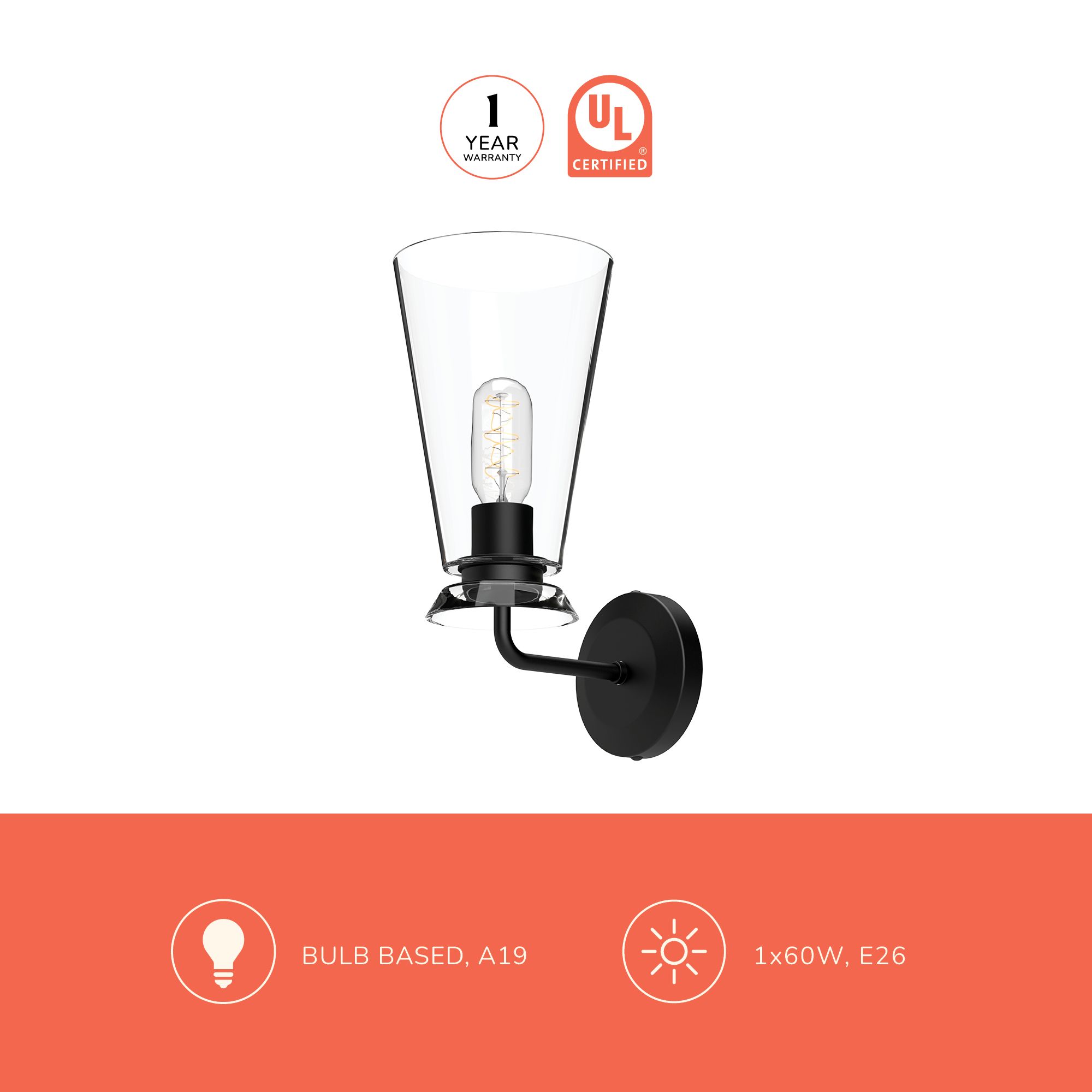 Image 3 Alora Mood Salem E26 6-in Clear Glass/Matte Black Wall Vanity more views