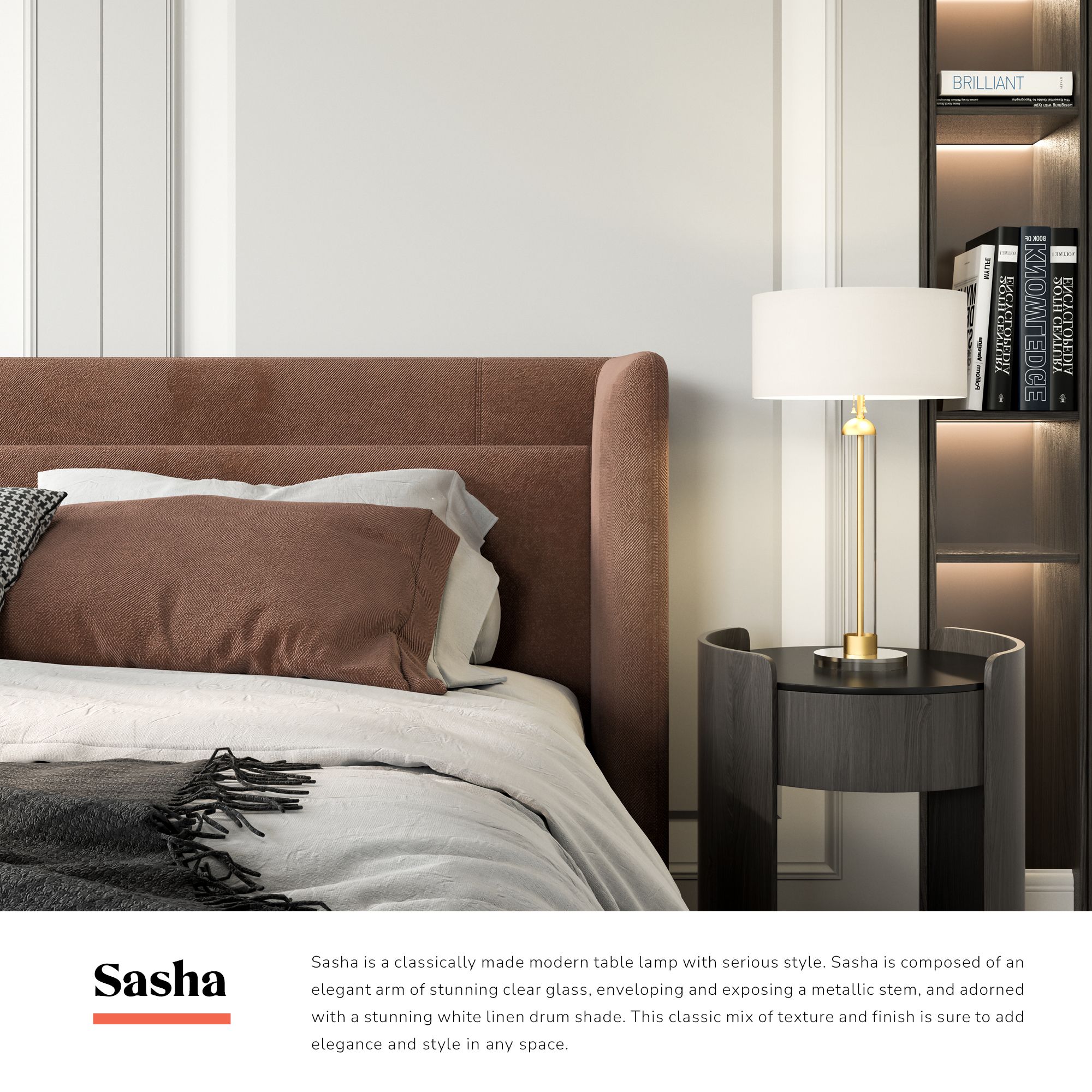 Thumbnail4 of Alora Mood Sasha E26 18-in Brushed Gold/White Linen Table Lamp more views