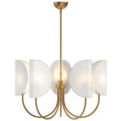 Alora Mood Seno E12 32-in Aged Gold/White Cotton Fabric Chandelier