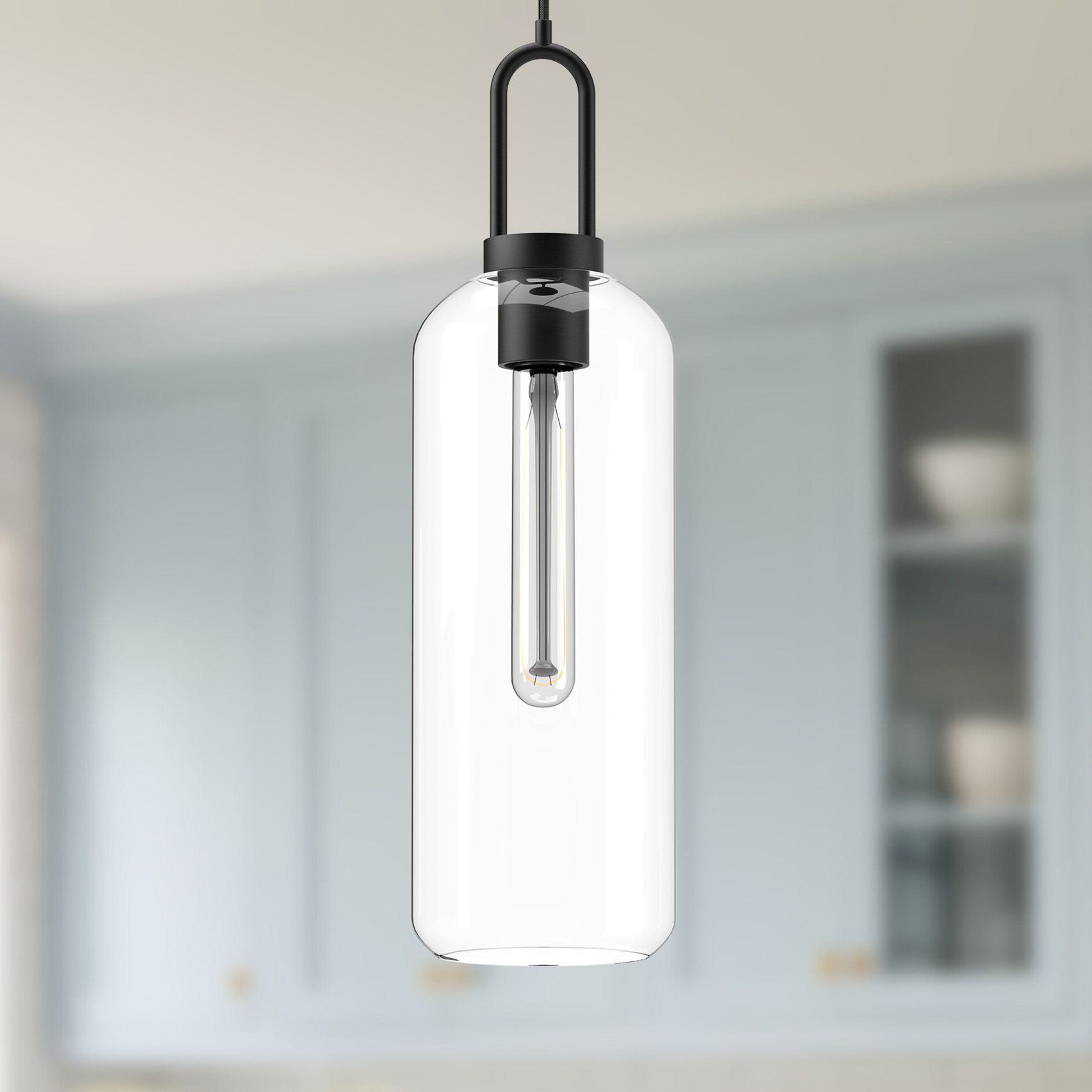 Alora Mood Soji E26 6-in Clear Glass/Matte Black Pendant