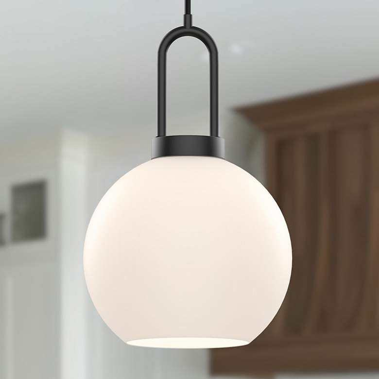Image 1 Alora Mood Soji E26 8-in Matte Black/Opal Matte Glass Pendant