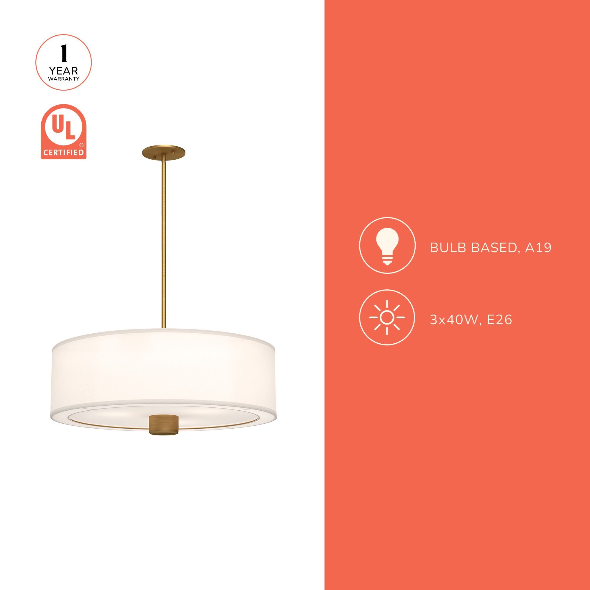 Image 4 Alora Mood Theo E26 24-in Matte Black/White Linen Pendant more views