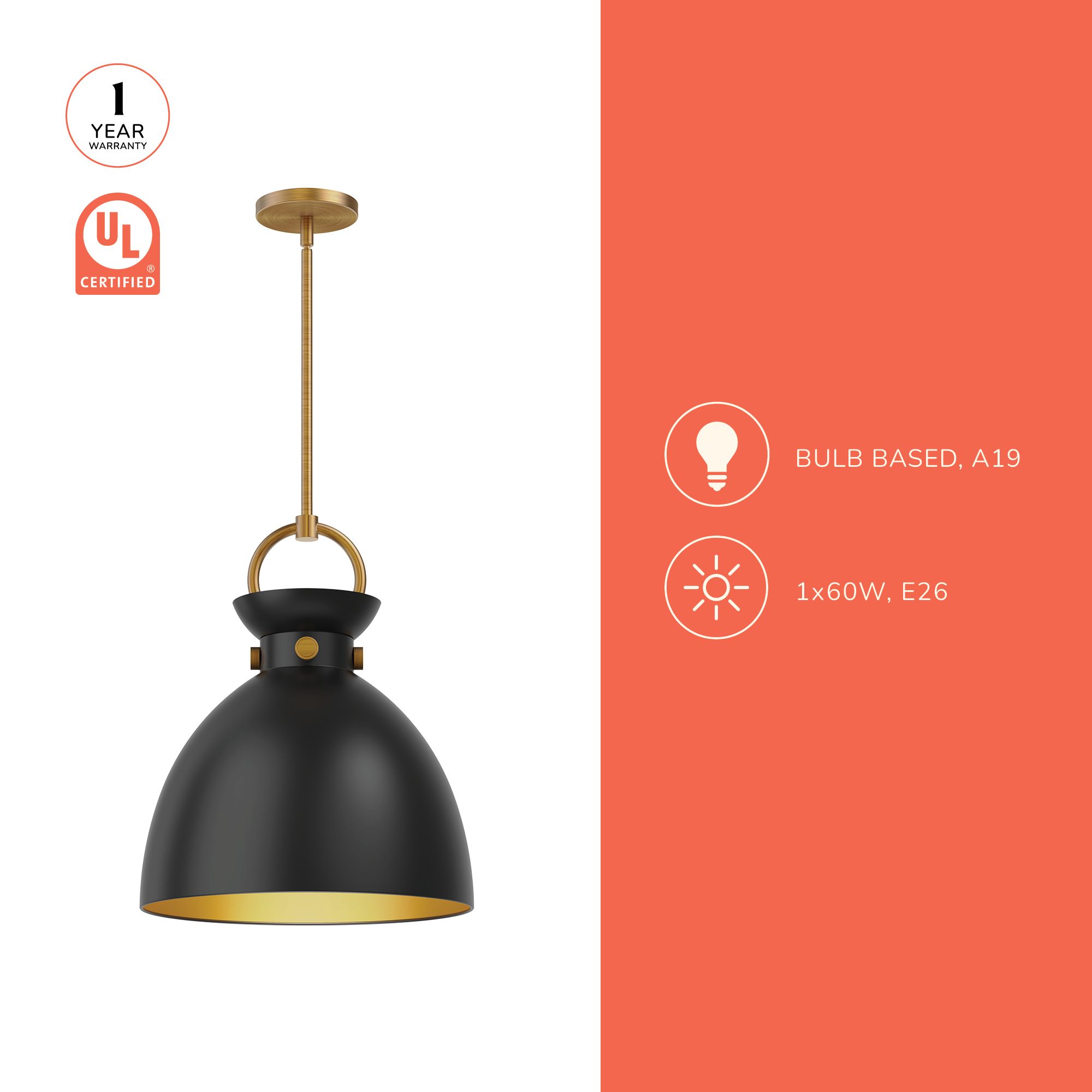 Image 4 Alora Mood Waldo E26 14-in Matte Black/Aged Gold Pendant more views