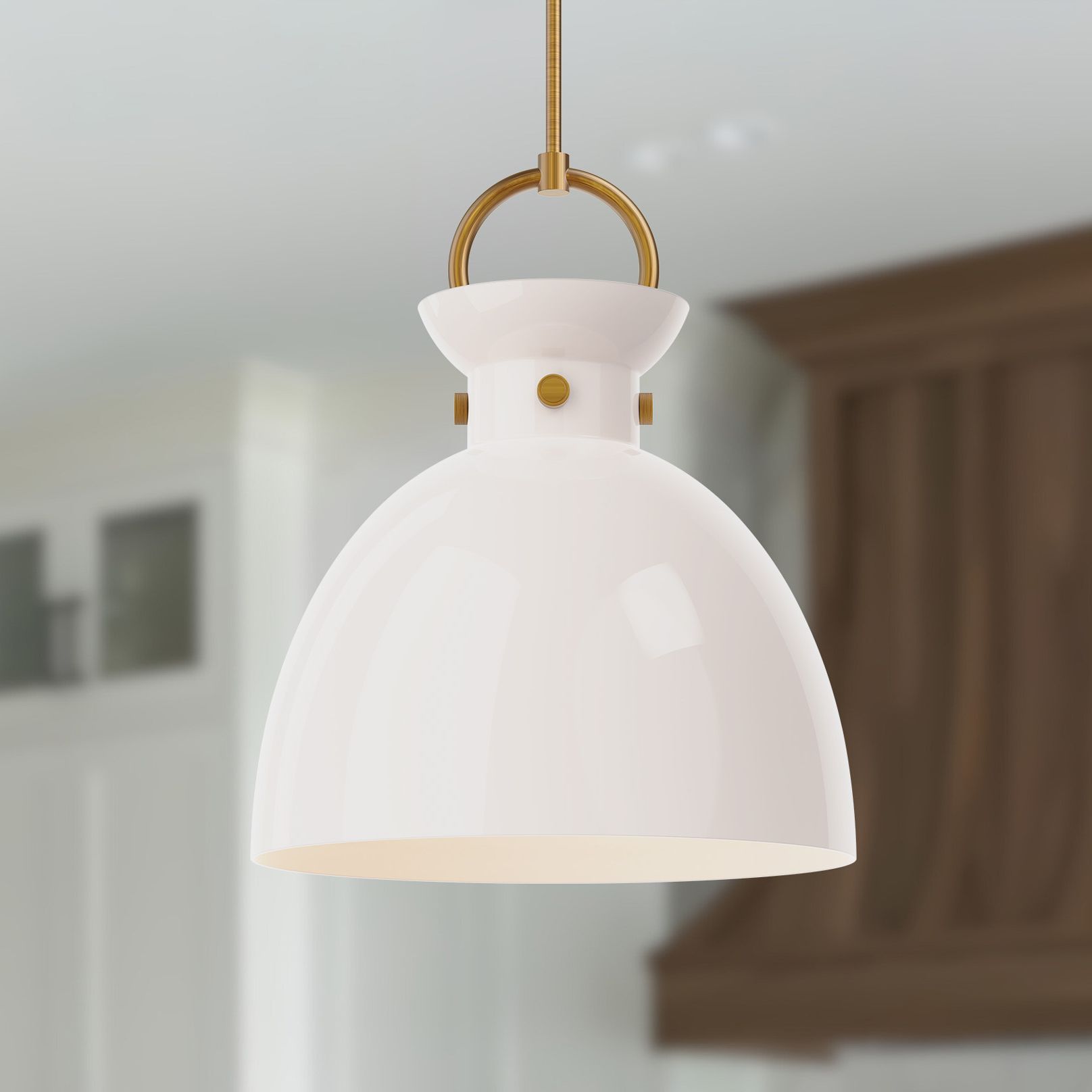 Alora Mood Waldo E26 18-in Aged Gold/Glossy Opal Glass Pendant