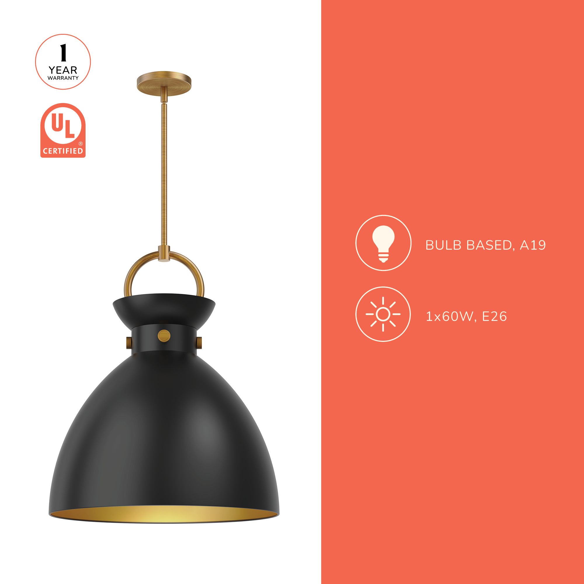 Image 4 Alora Mood Waldo E26 18-in Matte Black/Aged Gold Pendant more views