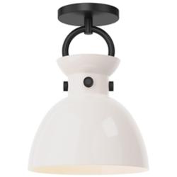 Alora Mood Waldo E26 9-in Matte Black/Glossy Opal Glass Semi-Flush Mount