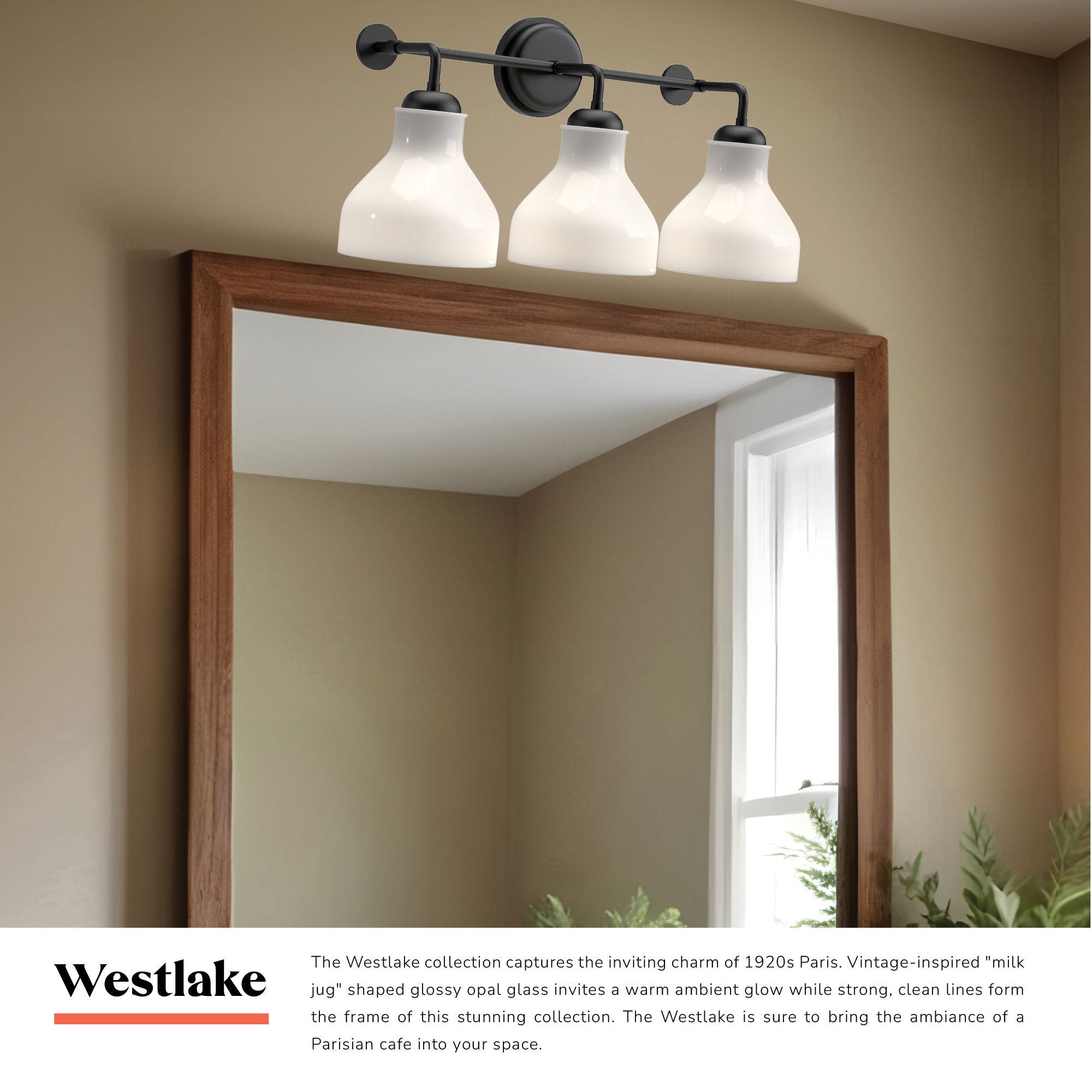Image 3 Alora Mood Westlake E26 22-in Glossy Opal Glass/Matte Black Vanity Light more views