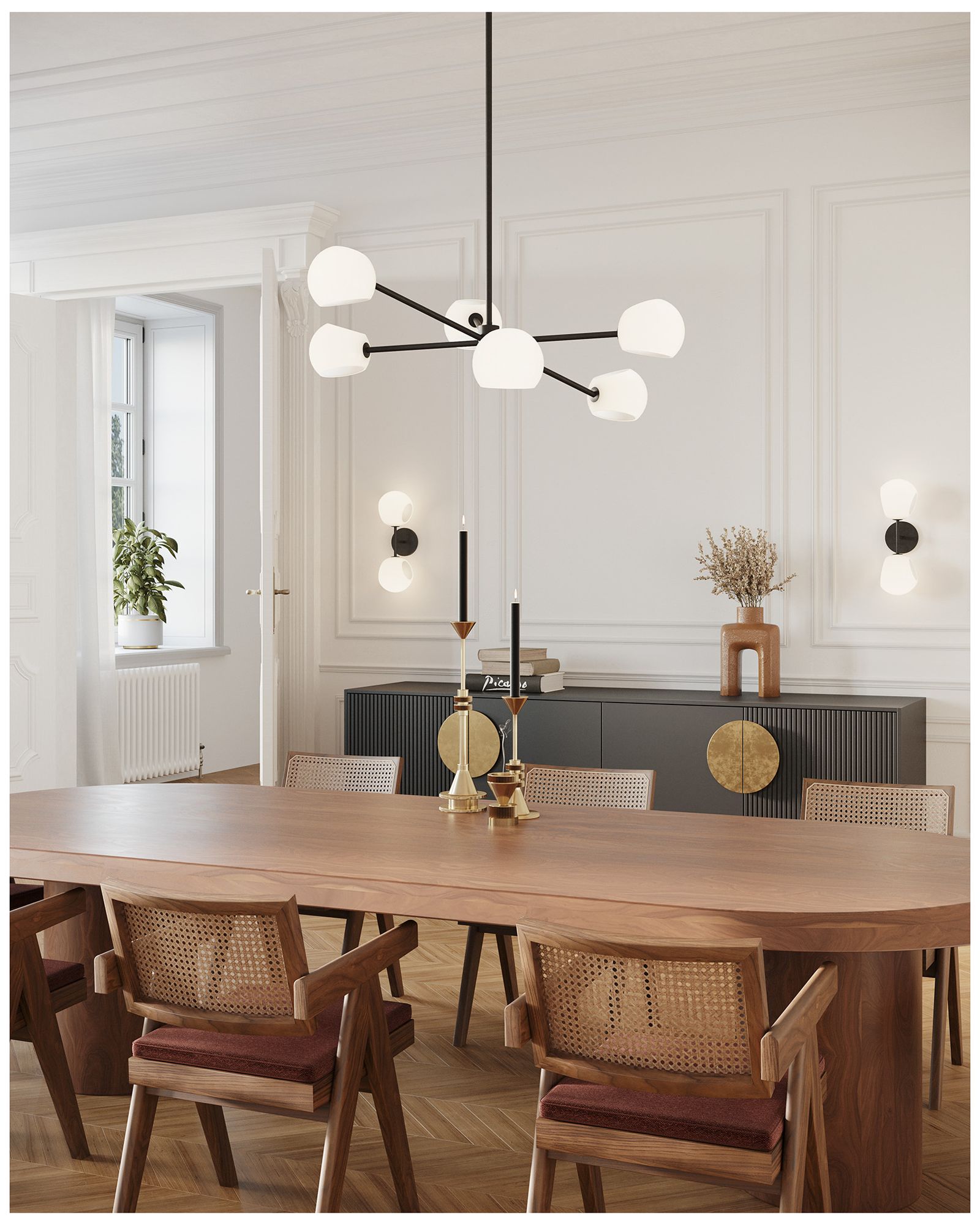 Image 3 Alora Mood Willow E12 37-in Black/Opal Matte Glass 6 Lights Chandeliers more views