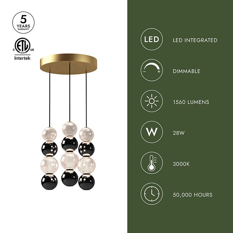 Image 4 Alora Onyx LED 3 Head Natural Brass Multi-Pendant more views