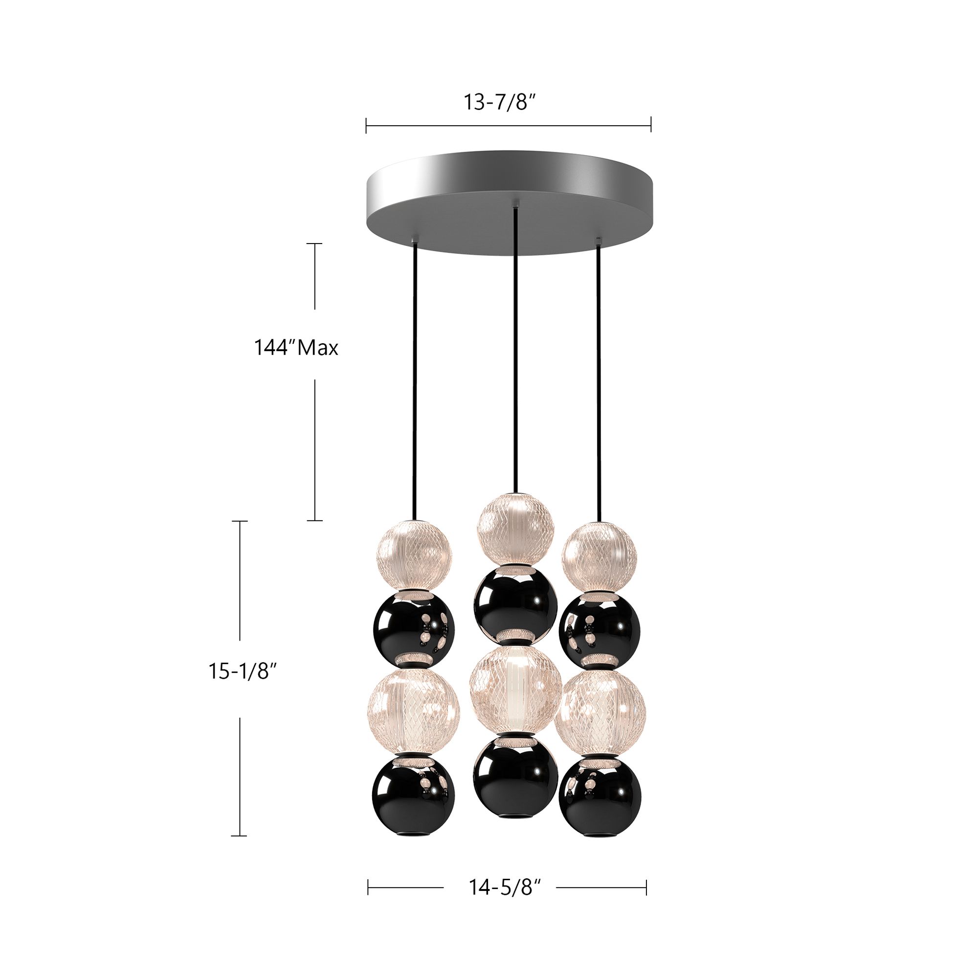Image 7 Alora Onyx LED 3 Head Polished Nickel Multi-Pendant more views