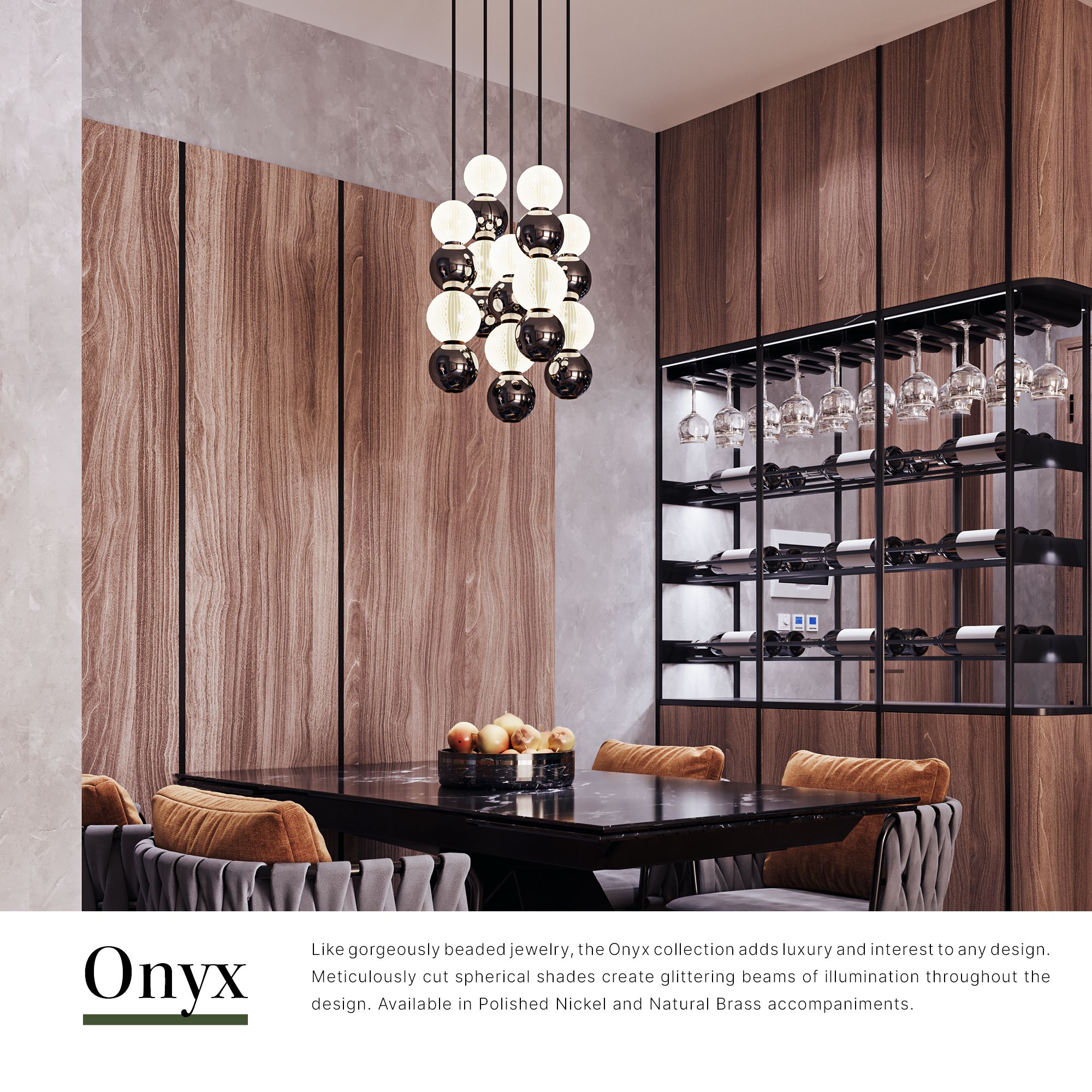 Image 3 Alora Onyx LED 5 Head Polished Nickel Multi-Pendant more views