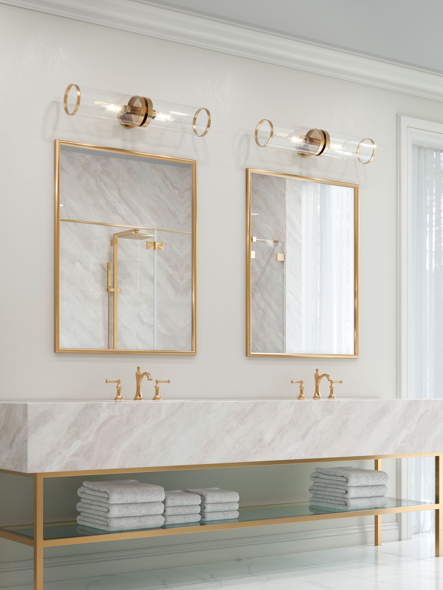 Image 3 Alora Revolve Ii E26 28-in Clear Glass/Natural Brass Wall Vanity more views