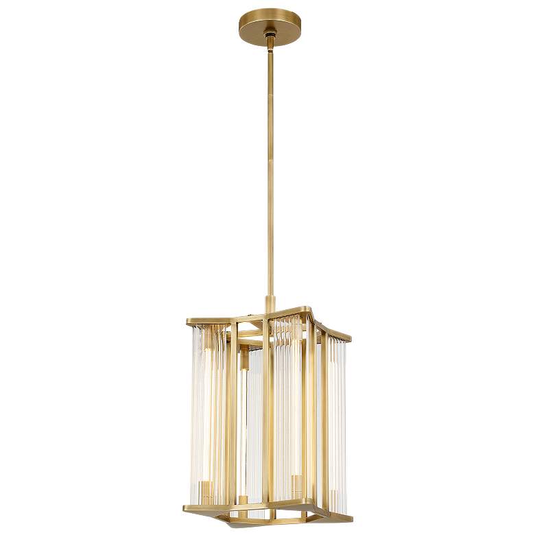 Image 1 Alora Sabre LED 11-in Ribbed Glass/Vintage Brass Pendant