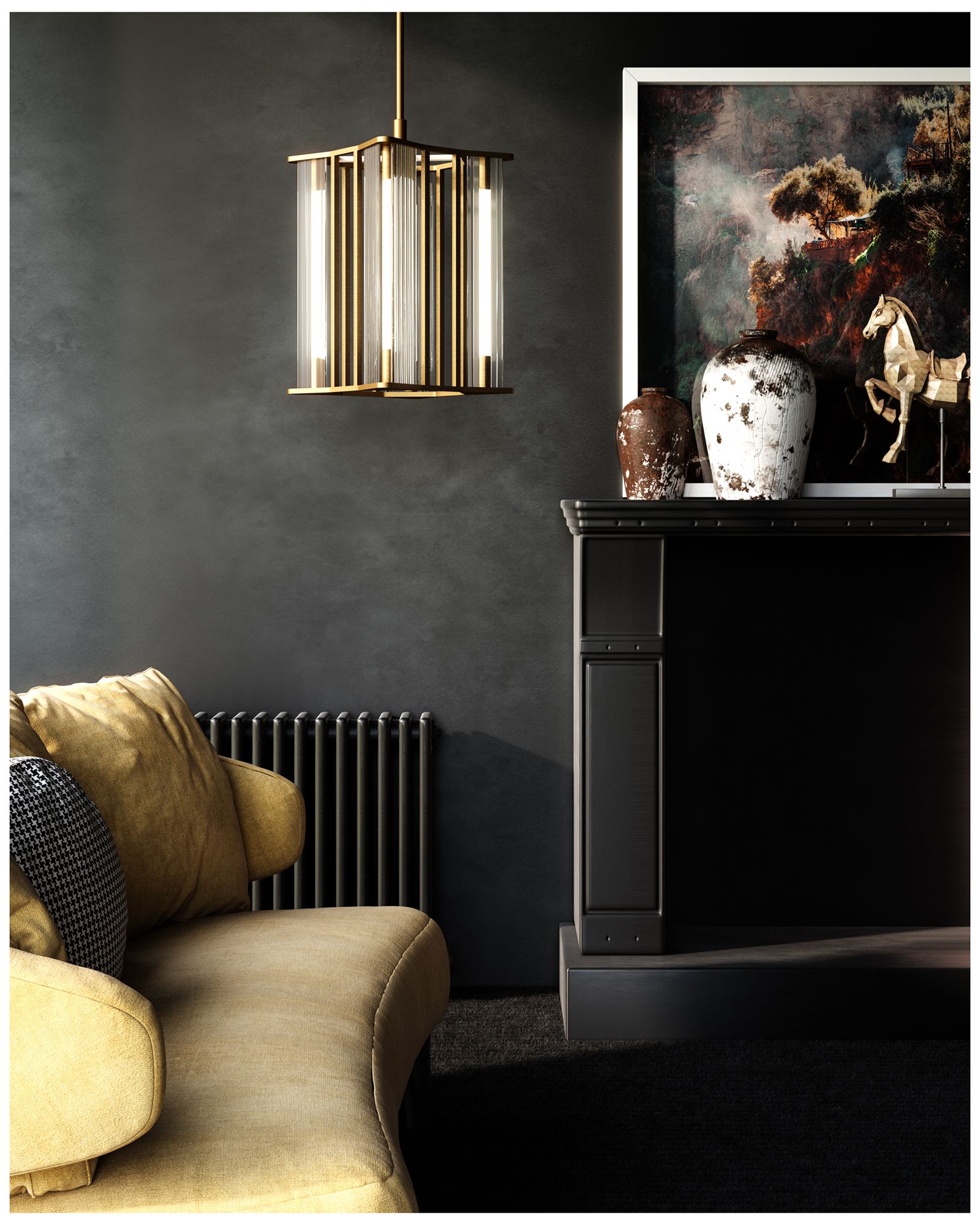 Image 3 Alora Sabre LED 11-in Ribbed Glass/Vintage Brass Pendant more views