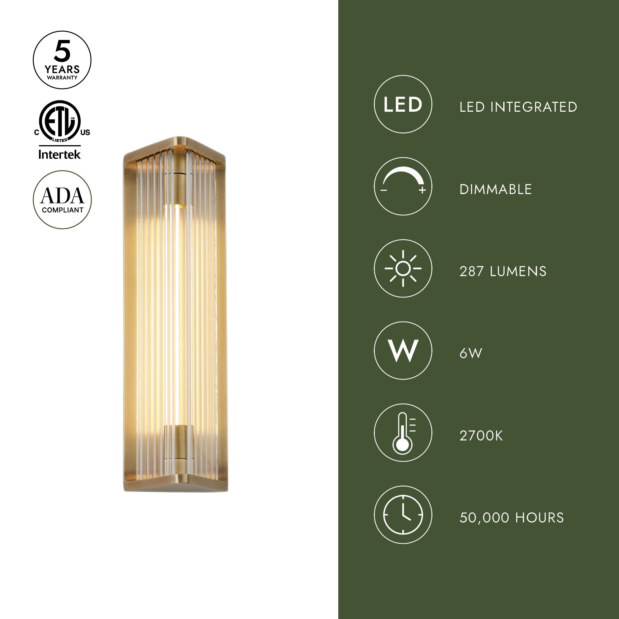 Image 4 Alora Sabre LED 12-in Ribbed Glass/Vintage Brass Wall Vanity more views