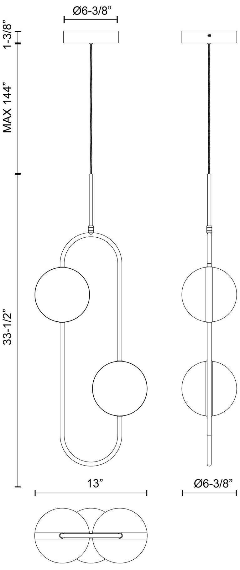 Image 3 Alora Tagliato LED 2 Head Matte Black/Brushed Gold Pendant more views