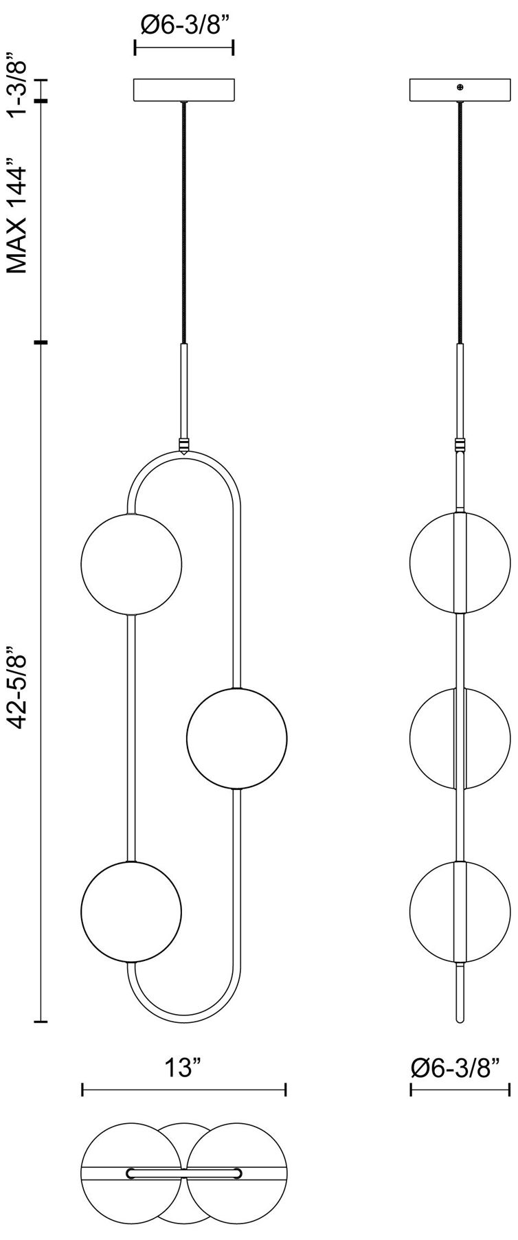 Image 3 Alora Tagliato LED 3 Head Matte Black/Brushed Gold Pendant more views