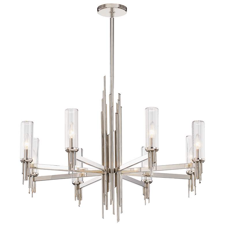 Image 1 Alora Torres E12 36-in Polished Nickel/Ribbed Glass Chandelier