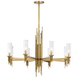 Image1 of Alora Torres E12 36-in Ribbed Glass/Vintage Brass Chandelier