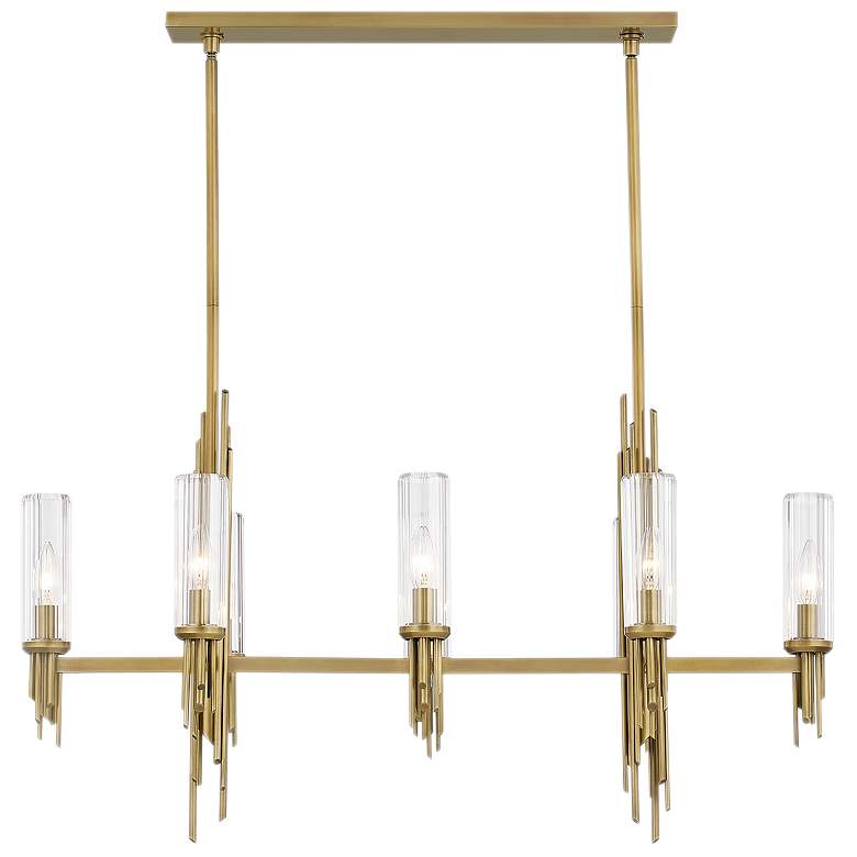Image 1 Alora Torres E12 38-in Ribbed Glass/Vintage Brass Linear Pendant