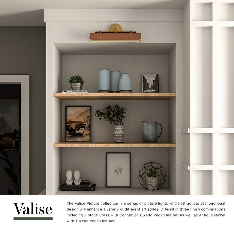 Image 2 Alora Valise LED 20-in Aged Nickel/Tuxedo Leather Wall Vanity more views