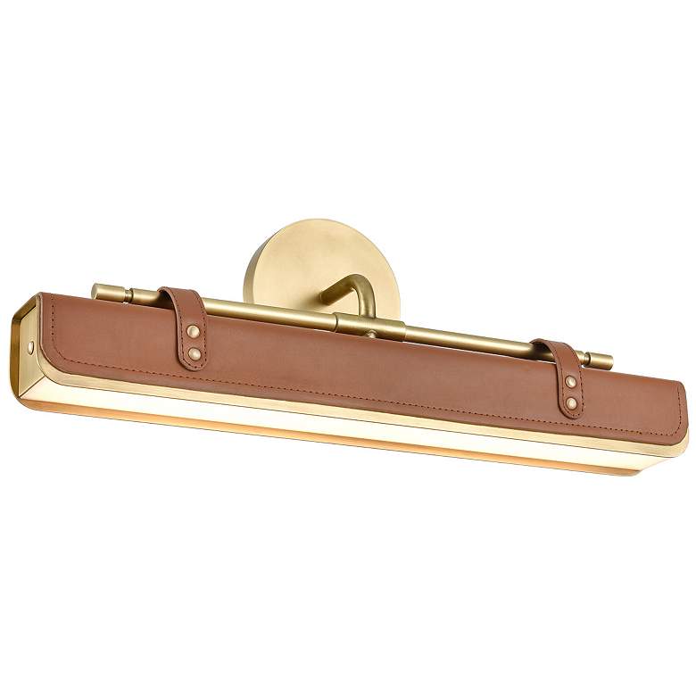 Image 1 Alora Valise LED 20-in Vintage Brass/Cognac Leather Wall Vanity