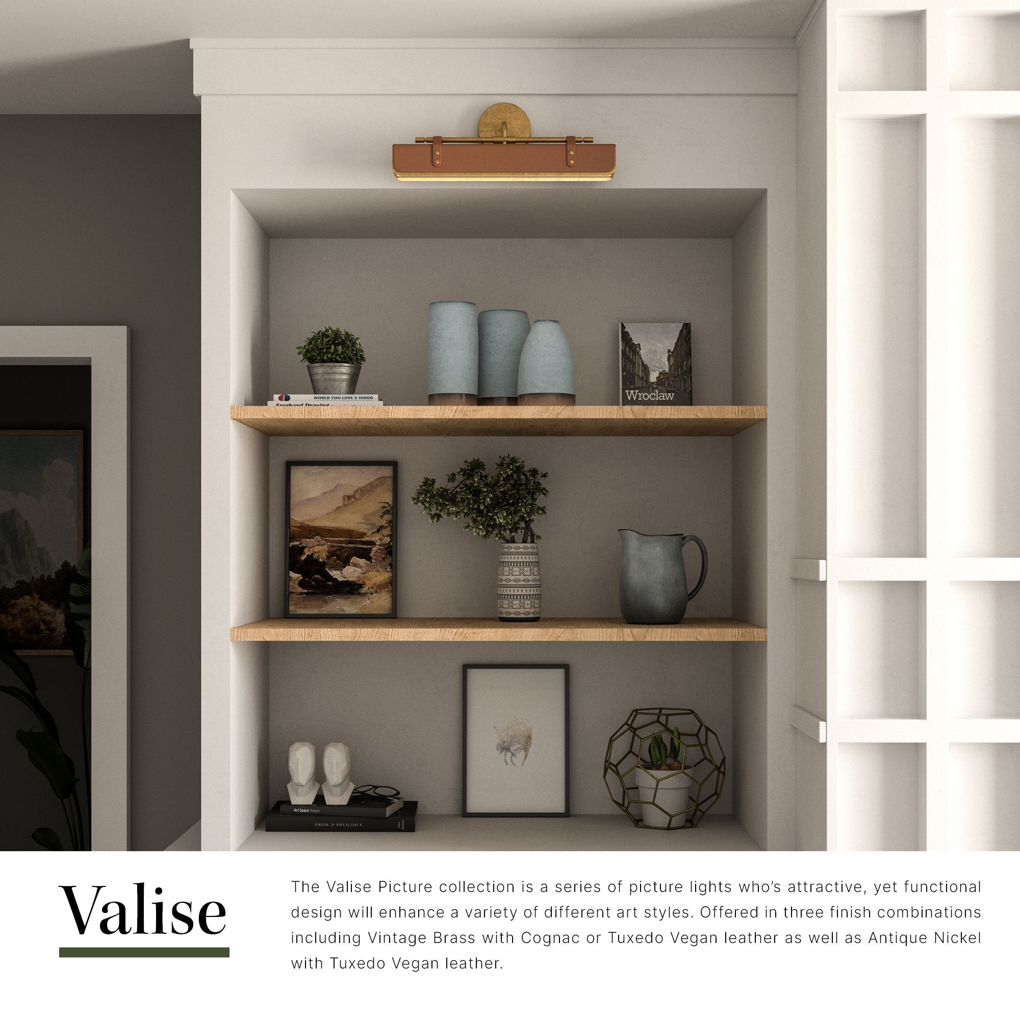 Image 3 Alora Valise LED 20-in Vintage Brass/Cognac Leather Wall Vanity more views