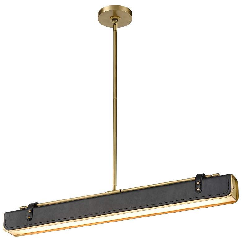 Image 1 Alora Valise LED 31-in Vintage Brass/Tuxedo Leather Pendant