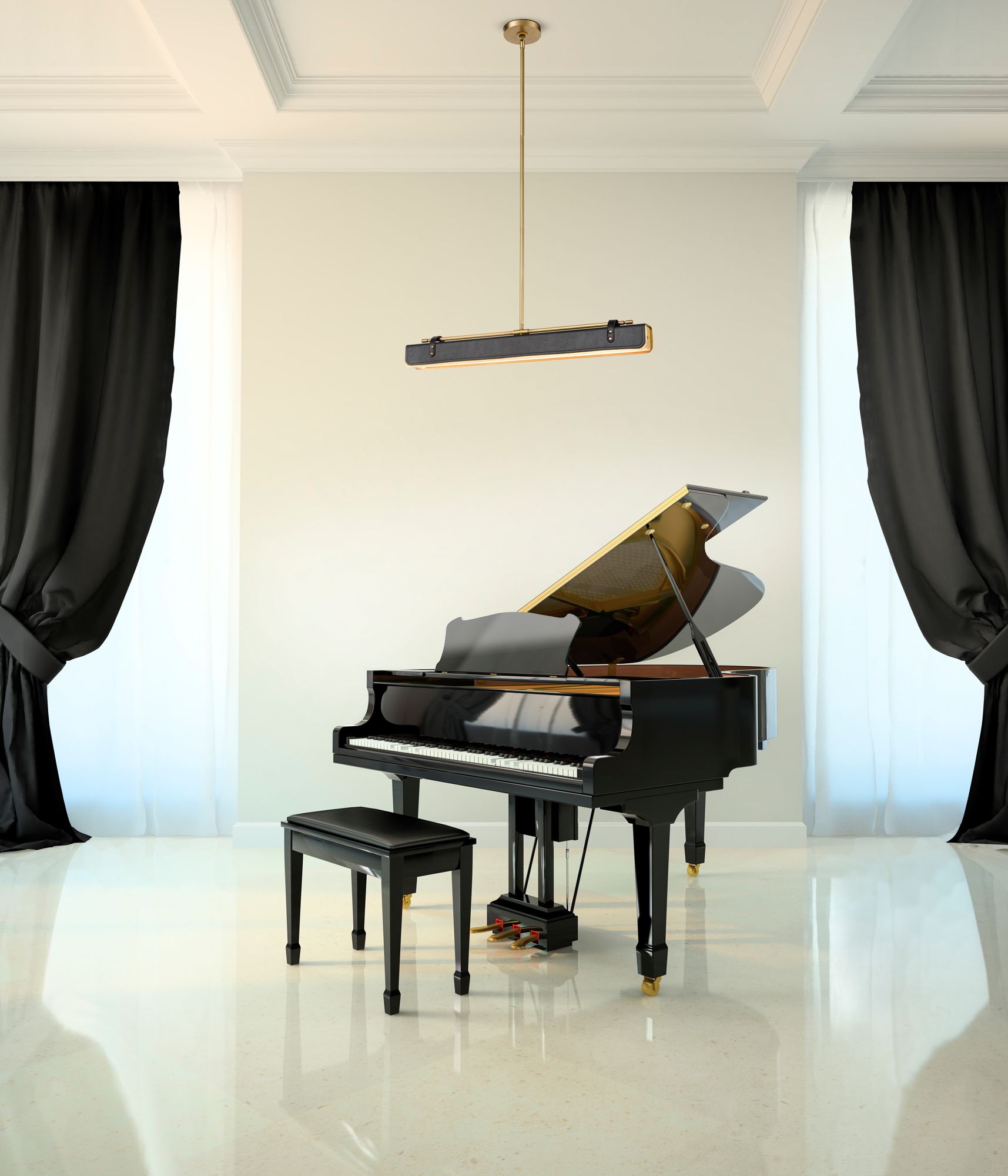 Image 2 Alora Valise LED 31-in Vintage Brass/Tuxedo Leather Pendant more views