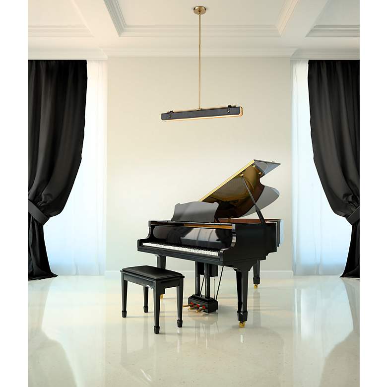 Image 2 Alora Valise LED 31-in Vintage Brass/Tuxedo Leather Pendant more views