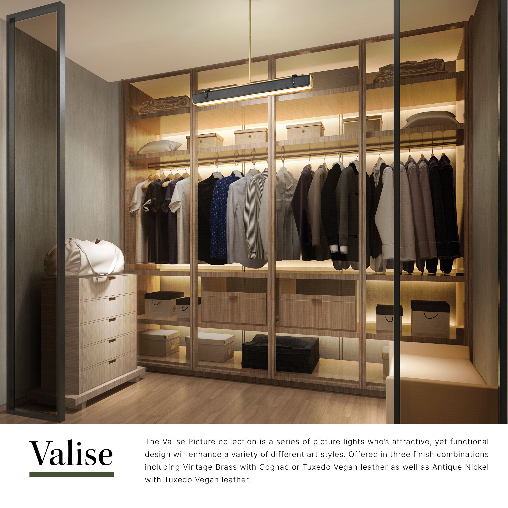 Image 5 Alora Valise LED 31-in Vintage Brass/Tuxedo Leather Pendant more views