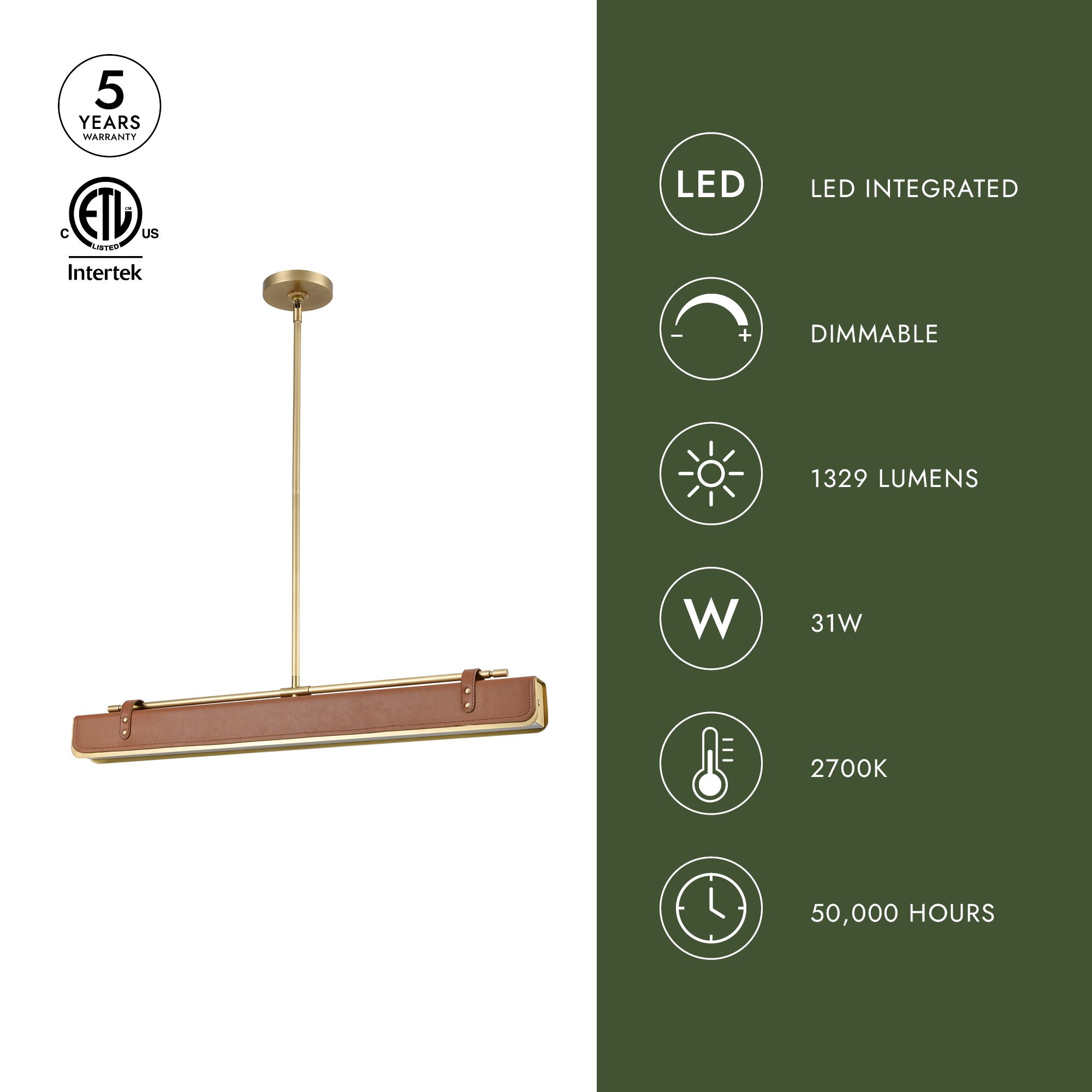 Image 6 Alora Valise LED 31-in Vintage Brass/Tuxedo Leather Pendant more views