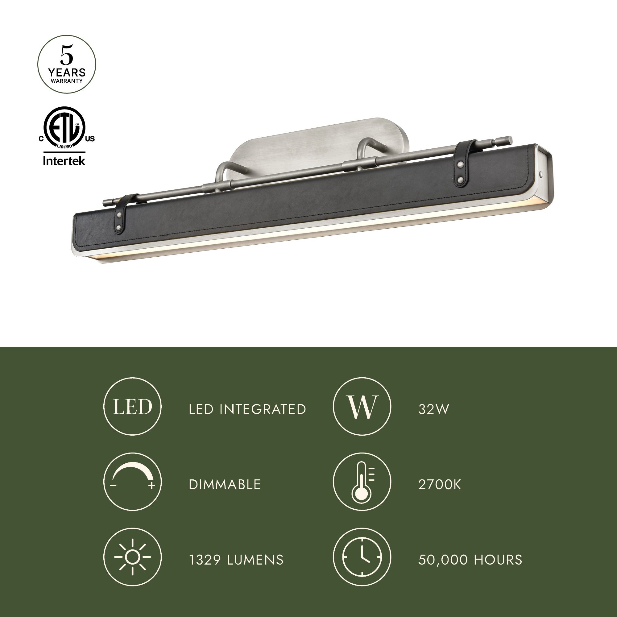 Image 3 Alora Valise LED 32-in Vintage Brass/Tuxedo Leather Wall Vanity more views