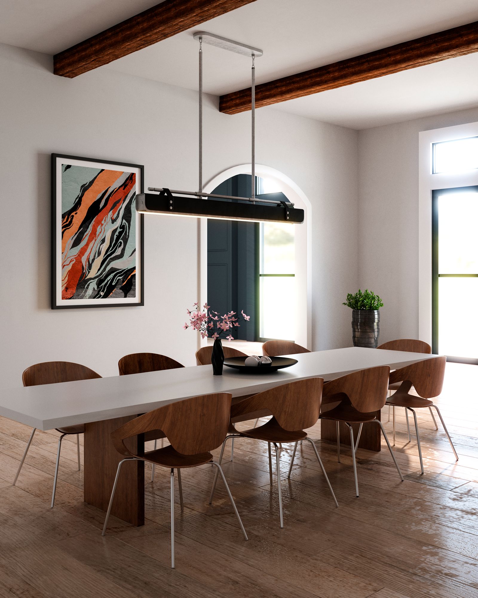 Image 2 Alora Valise LED 60-in Aged Nickel/Tuxedo Leather Pendant more views