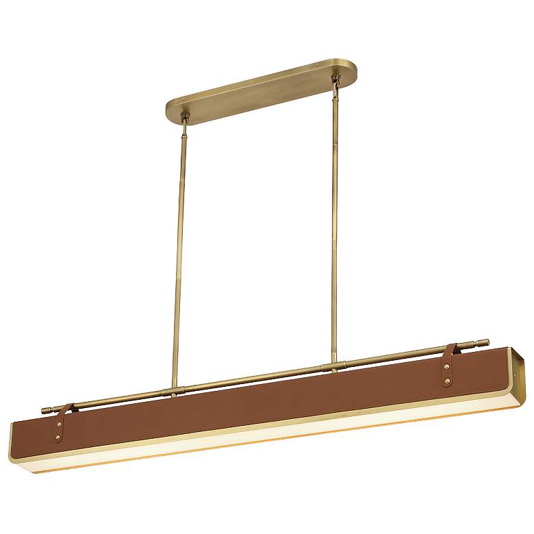 Image 1 Alora Valise LED 60-in Vintage Brass/Cognac Leather Pendant