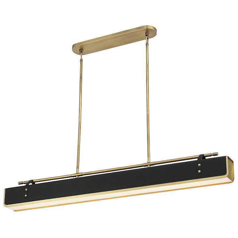Image 1 Alora Valise LED 60-in Vintage Brass/Tuxedo Leather Pendant