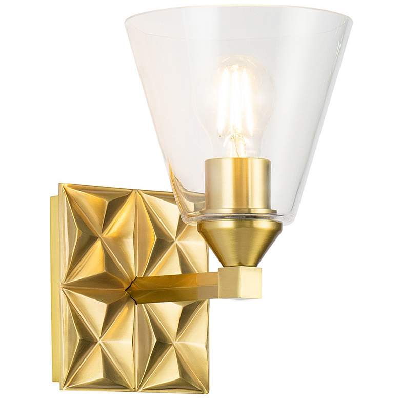 Image 1 Alpha 1 Light Wall Sconce With Glass in Aged Gold Brass