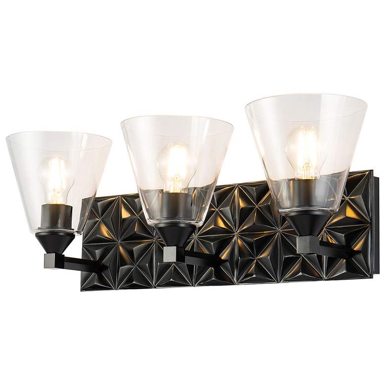 Image 2 Alpha 24 1/2" Wide Matte Black and Clear 3-Light Bath Light