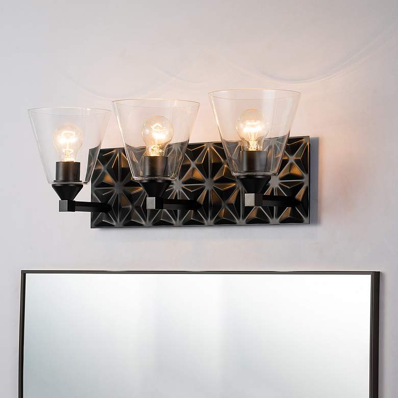 Image 4 Alpha 24 1/2" Wide Matte Black and Clear 3-Light Bath Light more views