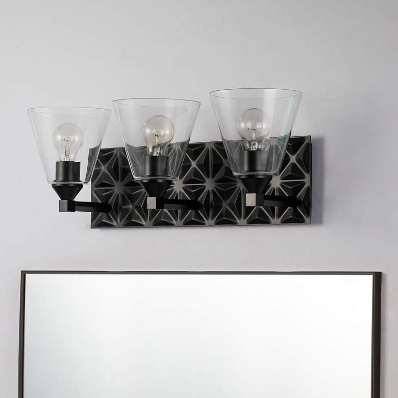Image 5 Alpha 24 1/2" Wide Matte Black and Clear 3-Light Bath Light more views