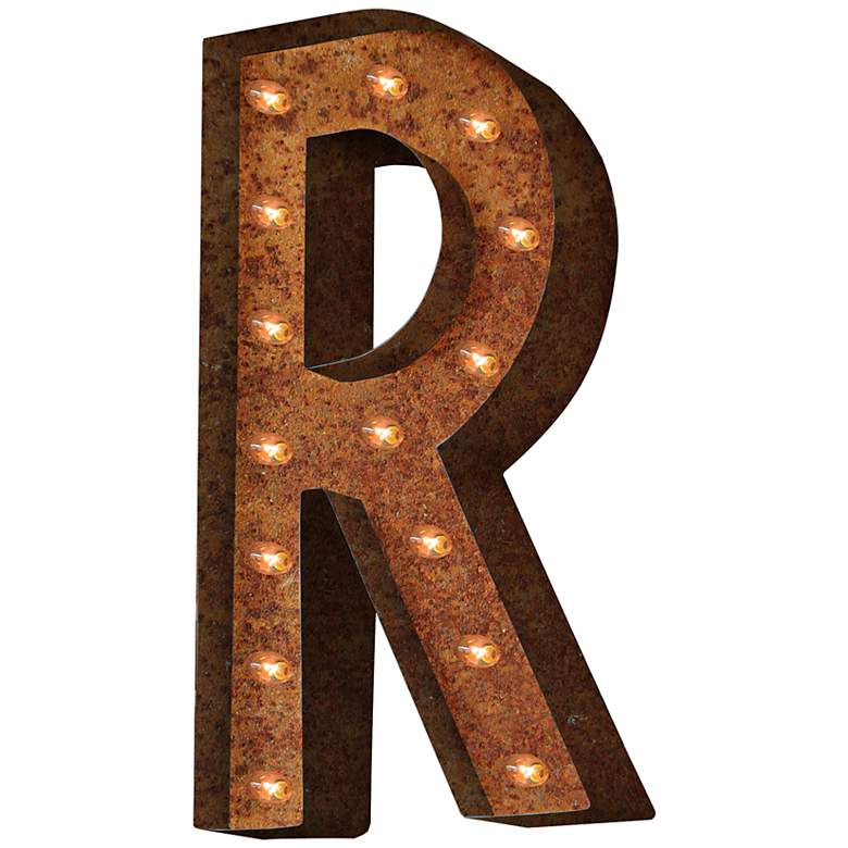 Image 1 Alphabet R 24 inch High Rusted Lighted Marquee Sign