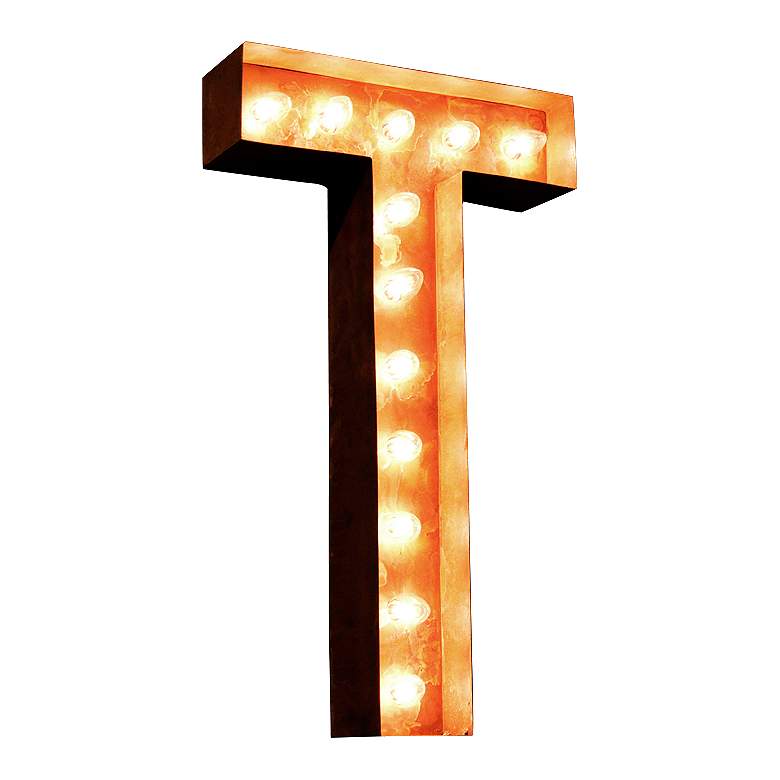Image 1 Alphabet T 24 inch High Rusted Lighted Marquee Sign
