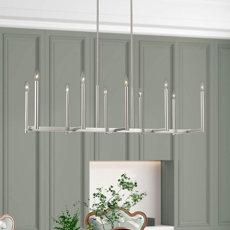 Image 1 Alpine 10 Light Brushed Nickel Linear Chandelier