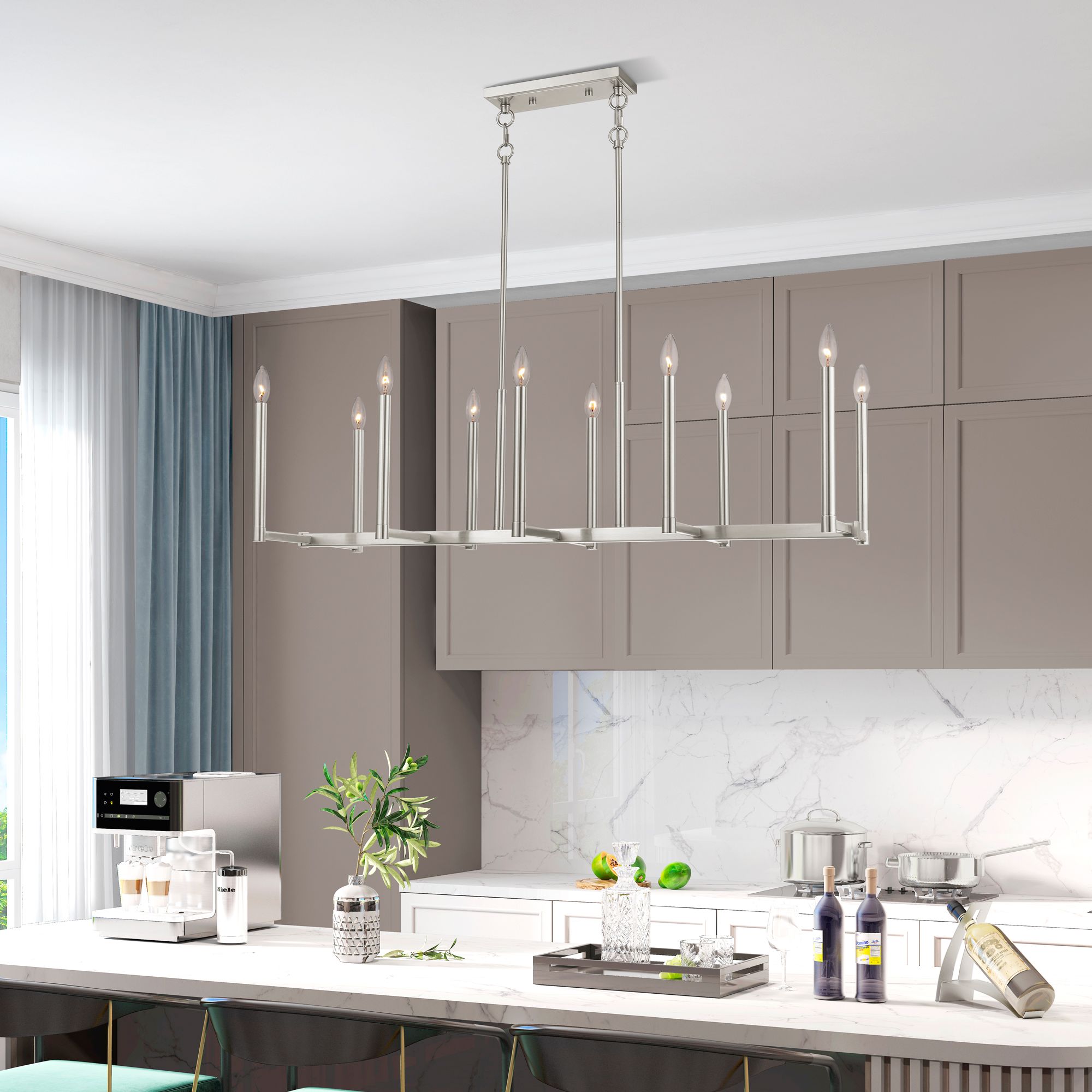 Alpine 10 Light Brushed Nickel Linear Chandelier