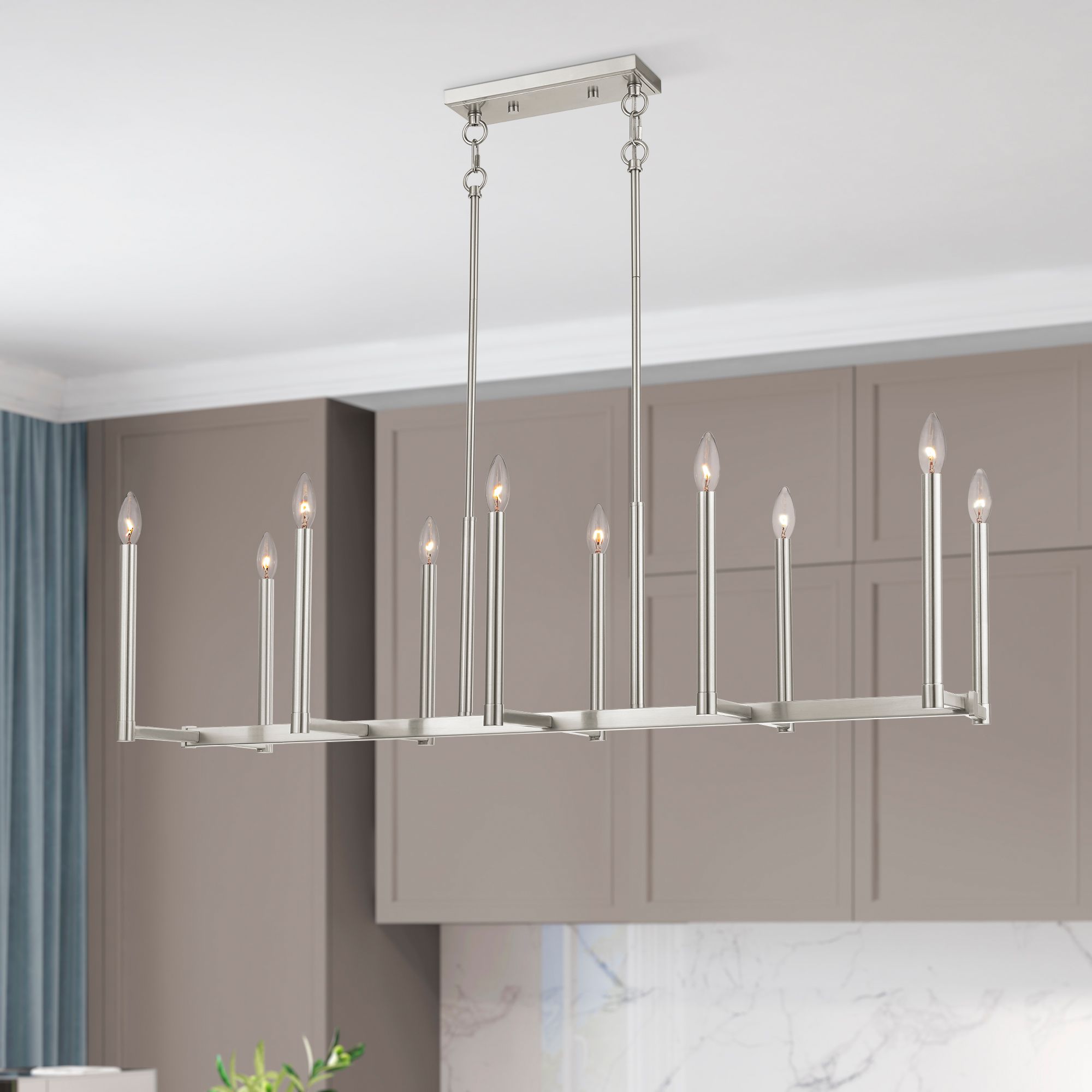 Alpine 10 Light Brushed Nickel Linear Chandelier
