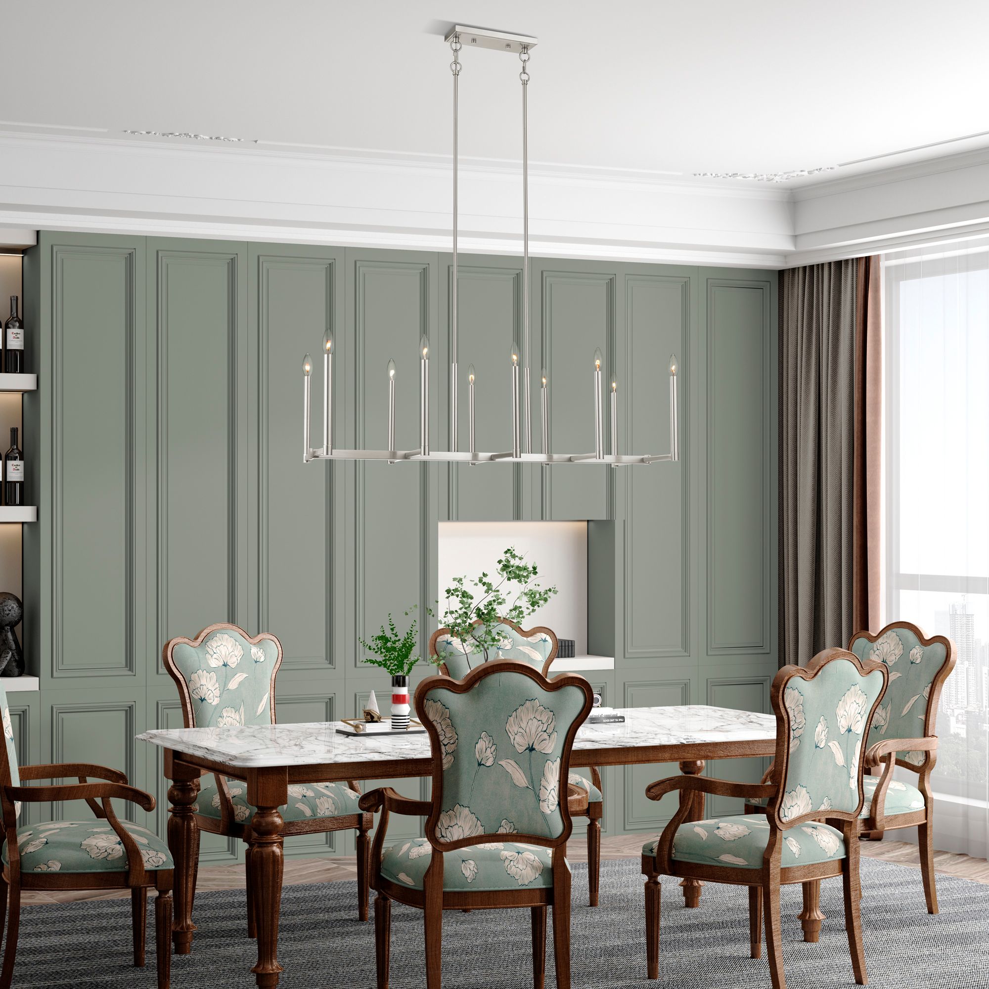 Alpine 10 Light Brushed Nickel Linear Chandelier