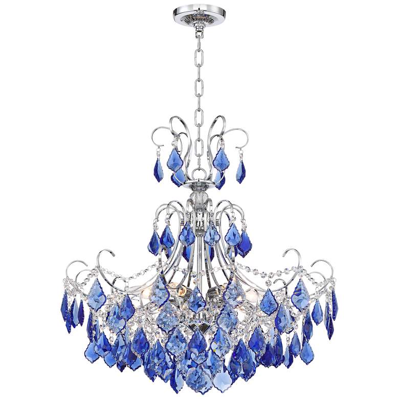 Image 2 Alpine 26 inch Wide Chrome and Blue Crystal Chandelier
