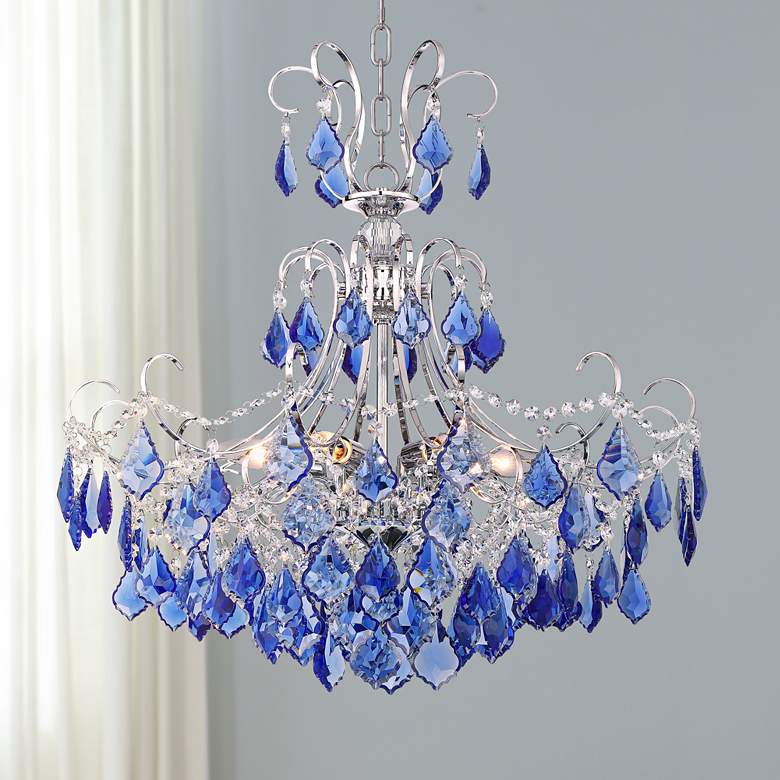 Image 1 Alpine 26 inch Wide Chrome and Blue Crystal Chandelier