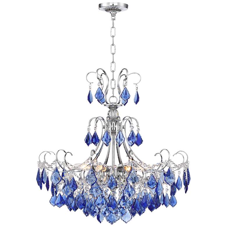 Image 6 Alpine 26 inch Wide Chrome and Blue Crystal Chandelier more views